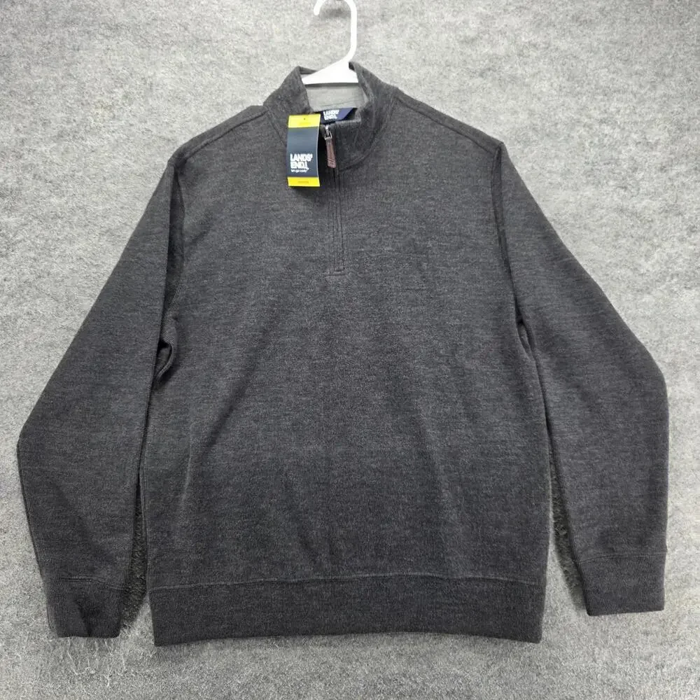 Lands' End Sweater Mens M Gray Mock Neck 1/4 Zip Pullover Cotton Polyester
